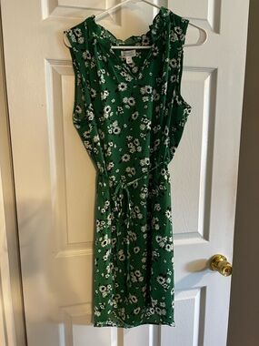 Market & Spruce Green Floral Midi Dress with Tie Waist